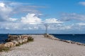 The Island artificial island, Malmo, Sweden. Land meets blue water and sky