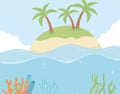 Island beach palms reef coral under the sea cartoon Royalty Free Stock Photo