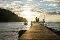 Island beach sunset pier thailand people couple silhouette