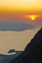 Island Brac and sunset at Biokovo, Croatia Royalty Free Stock Photo