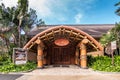 Island buffet building at Polynesian Cultural Center in Laie, Oahu, Hawaii, USA