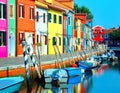 Island of Burano near Venice photographed with the technique of