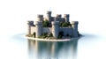 Island Castle 3D Render Circular Composition, Stone Structure, Fantasy Concept, Medieval Architecture, 3D Model, Castle Island , Royalty Free Stock Photo