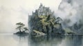 Island Castle: A Realistic And Fantastical Painting By Alan Lee