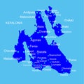 Island of Cephalonia in Greece vector map silhouette and Ithaca island near the Kefalonia.