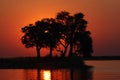 Island in the Chobe River. Sunset over a large African river Royalty Free Stock Photo