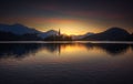 Island with Church in Bled Lake, Slovenia at Sunrise Royalty Free Stock Photo