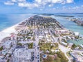 Island Clearwater Beach FL. Ocean or shore Gulf of Mexico. Spring break or Summer vacations in Florida. Hotels, restaurants and Re Royalty Free Stock Photo