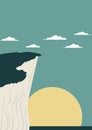 Island cliff near morning sea cartoon vector illustration. Beacon near ocean calm water scene. Royalty Free Stock Photo