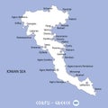 island of corfu in greece white map and blue background illustration
