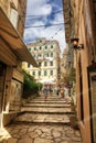 The island of Corfu. Streets of the city of Kerkyra, Ancient architecture. Summer landscape