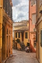 The island of Corfu. Streets of the city of Kerkyra, Ancient architecture. Summer landscape