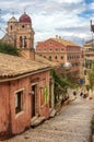 The island of Corfu. Streets of the city of Kerkyra, Ancient architecture. Summer landscape