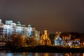 Island of Courage and Sorrow or Ostrov Slyoz on Svisloch river bank at night. Minsk. Belarus Royalty Free Stock Photo