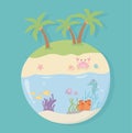 Island crab beach seahorse starfish fishes under sea cartoon