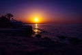 Island Cyprus, Girne, Kirenia, evening view from the Old harbour. Sunset over the sea horizon Royalty Free Stock Photo