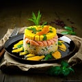 Island Delight. Rice and Salmon with Mango
