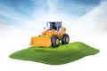 Island with excavator machine floating in the air on sky backgro Royalty Free Stock Photo
