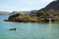 Island with fishing village in the middle of fjord Royalty Free Stock Photo