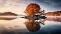 Mystical Autumn Island: A Captivating Blend Of Fog, Trees, And Vibrant Colors