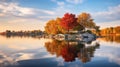 Vibrant Autumn Island: A Nature-inspired Installation On A Lake