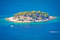 Island of Galisnik in Hvar archipelago aerial view