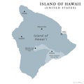 Island of Hawaii, Big Island, gray political map