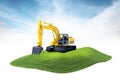 Island with heavy excavator machine floating in the air on sky b Royalty Free Stock Photo