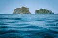 Island hopping boats on the route way to Shimizu island. One of the picturesque island in El Nido, Palawan, Philippines Royalty Free Stock Photo