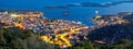 Island of Hvar and Pakleni islands archipelago bay aerial evening view Royalty Free Stock Photo