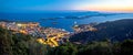 Island of Hvar and Pakleni islands archipelago bay aerial evening view Royalty Free Stock Photo