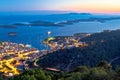 Island of Hvar and Pakleni islands archipelago bay aerial evening view Royalty Free Stock Photo