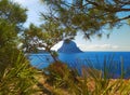 The island of ibiza with sea view. cala d`hort and Es Vedra Royalty Free Stock Photo