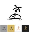 Island icon, palm tree and desert island in sea sign