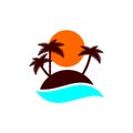 Island icon, palm trees with sun, flat design template, vector illustration Royalty Free Stock Photo