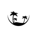 Island icon, palm trees with sun, flat design template, vector illustration Royalty Free Stock Photo