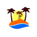 Island icon, palm trees with sun, flat design template, vector illustration Royalty Free Stock Photo