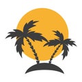 Island icon with palms and sun.