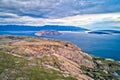 Island of Krk stone desert and Prvic island aerial view, layers of stone and sea Royalty Free Stock Photo