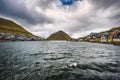 The island of Kunoy viewed from city of Klaksvik in the Faroe Islands, Denmark