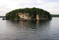 Island on lake.