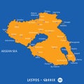 Island of lesvos in Greece orange map and blue background