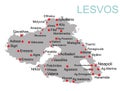 Island of Lesvos in Greece vector map silhouette illustration isolated on white background.