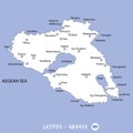 island of lesvos in greece white map and blue background illustration