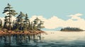 Island Landscapes: A Calming Blend Of Pine Trees And Tranquil Waters