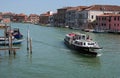 Island Murano in Venice Italy. View on canal with boat and motorboat water. Picturesque landscape. Traditional view of