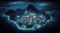 Island Nightfire, Aerial View of Burning Village Royalty Free Stock Photo