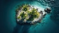 Island in the ocean with palm trees, top view Royalty Free Stock Photo