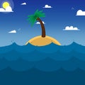 Island in ocean.Palm tree.Ocean weaves