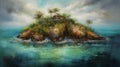 Island Oil Painting With Layered Texture